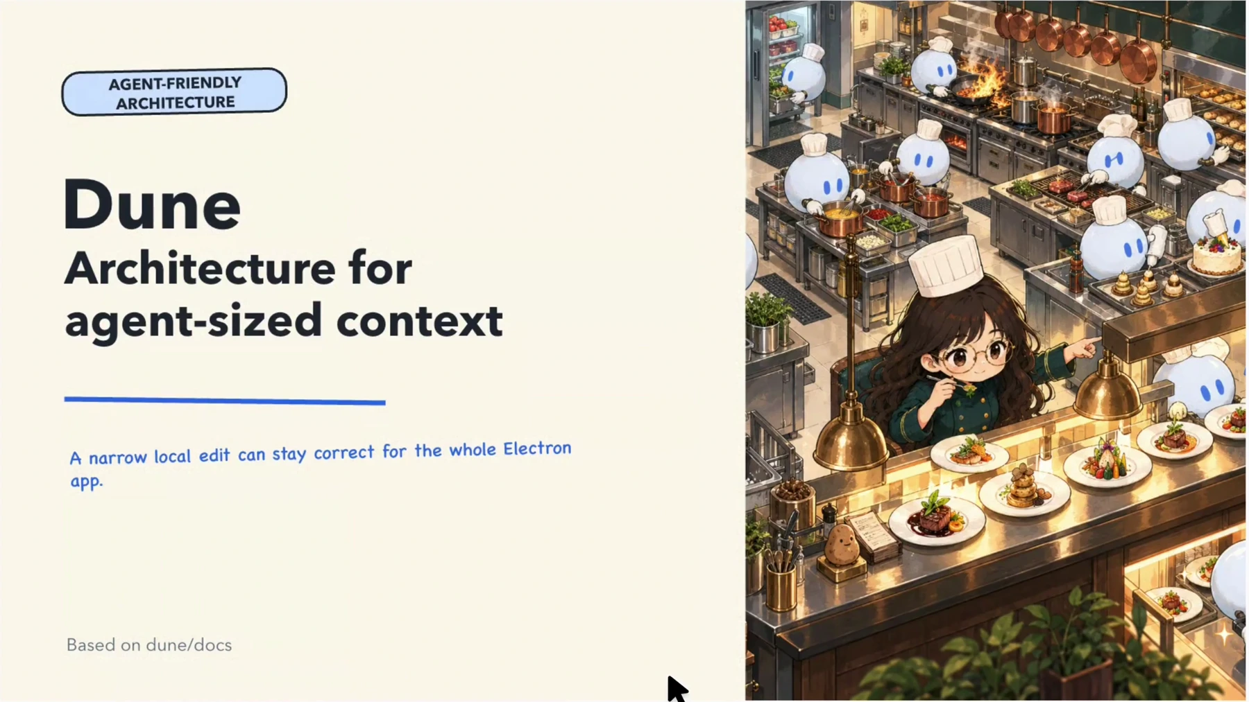 Dune 的目标:只掌握局部上下文、只改动一个小区域,也能保持整个 Electron 应用的正确性。